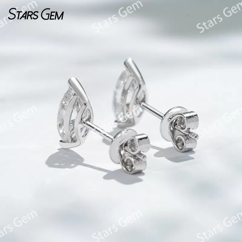 4×8mm Marquise Cut Moissanite S925 Sterling Silver Diamond Stud Earrings