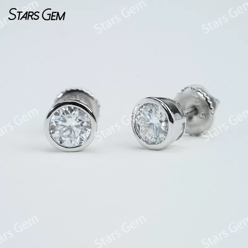 5mm Round Brilliant Cut Moissanite Bezel Set S925 Sterling Silver Diamond Stud Earrings
