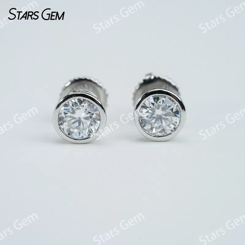 5mm Round Brilliant Cut Moissanite Bezel Set S925 Sterling Silver Diamond Stud Earrings