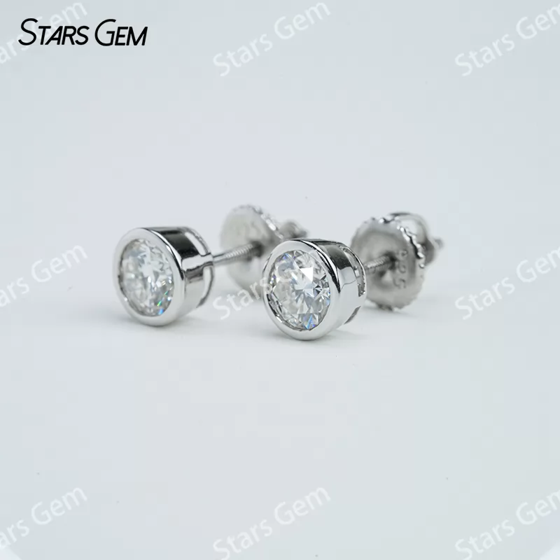 5mm Round Brilliant Cut Moissanite Bezel Set S925 Sterling Silver Diamond Stud Earrings