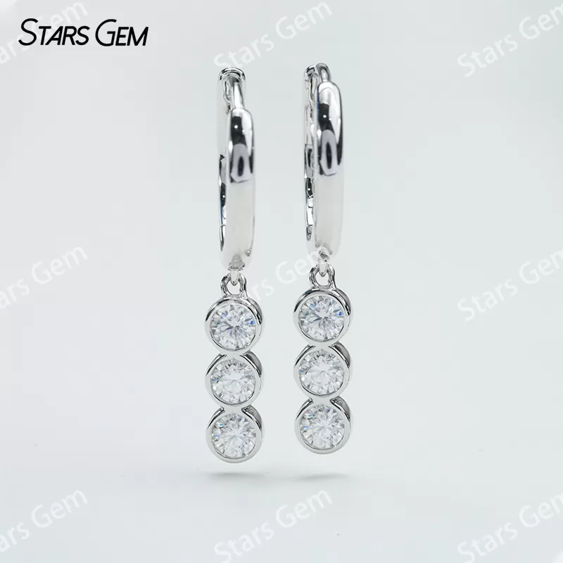 3mm Round Brilliant Cut Moissanite Bezel Set S925 Sterling Silver Diamond Earrings