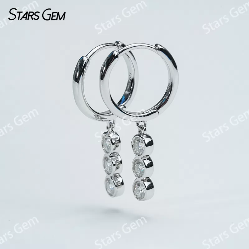 3mm Round Brilliant Cut Moissanite Bezel Set S925 Sterling Silver Diamond Earrings