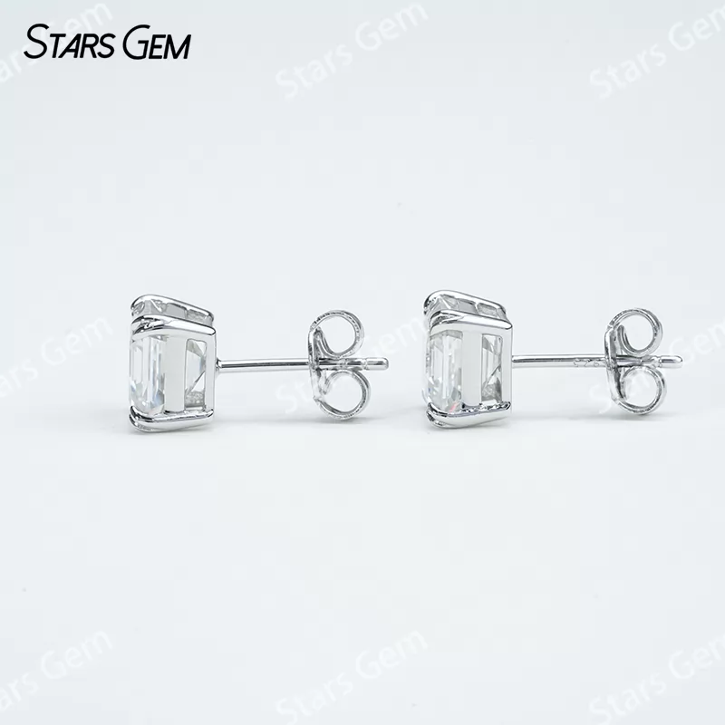 7×7mm Asscher Cut Moissanite S925 Sterling Silver Diamond Stud Earrings