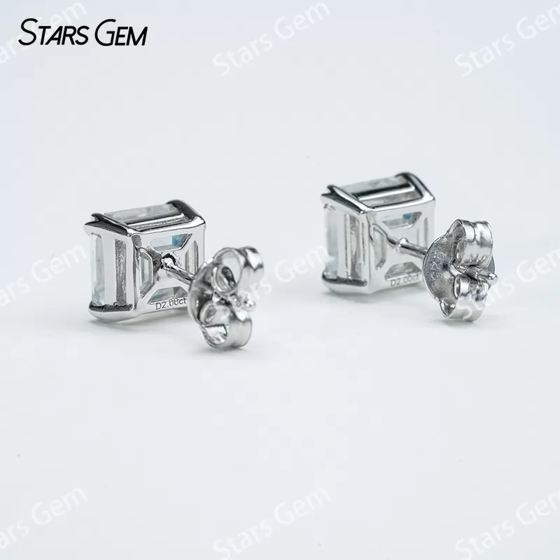 7×7mm Asscher Cut Moissanite S925 Sterling Silver Diamond Stud Earrings