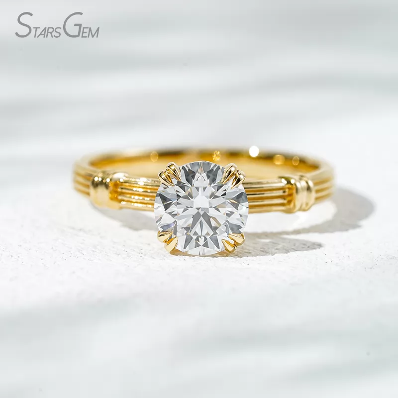 Unique Double Claw Set 18K Solid Gold with NGTC Certified 1.2 Carat Round Brilliant Cut Lab Diamond Solitaire Engagement Ring