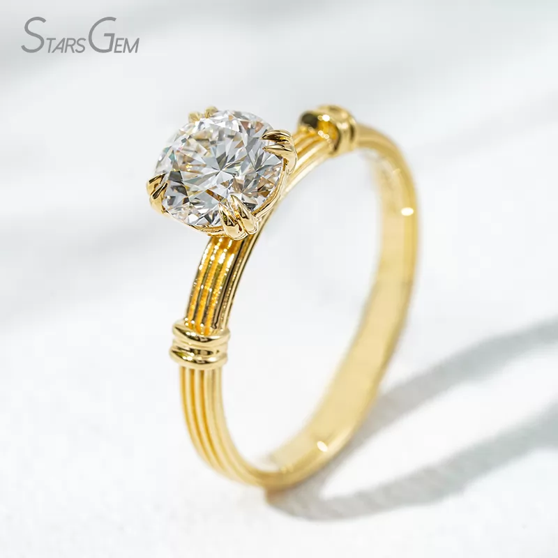 Unique Double Claw Set 18K Solid Gold with NGTC Certified 1.2 Carat Round Brilliant Cut Lab Diamond Solitaire Engagement Ring