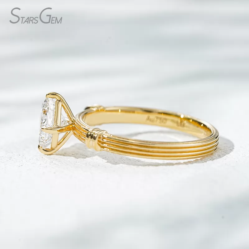 Unique 18K Solid Gold with Certified 1 Carat Princess Cut Lab Diamond Solitaire Engagement Ring