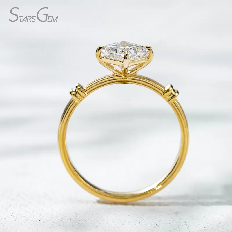 Unique 18K Solid Gold with Certified 1 Carat Princess Cut Lab Diamond Solitaire Engagement Ring