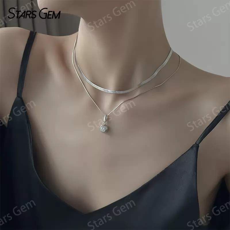 6.5mm Round Brilliant Cut Moissanite Bezel Set S925 Sterling Silver Diamond Pendant Necklace