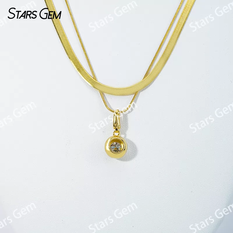 6.5mm Round Brilliant Cut Moissanite Bezel Set S925 Sterling Silver Diamond Pendant Necklace