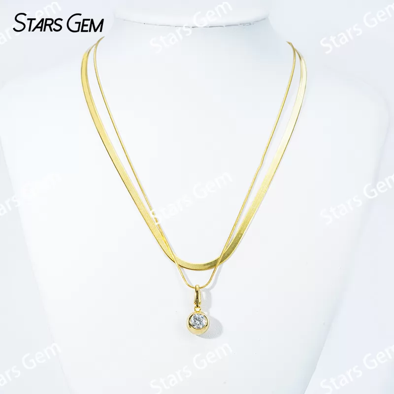 6.5mm Round Brilliant Cut Moissanite Bezel Set S925 Sterling Silver Diamond Pendant Necklace