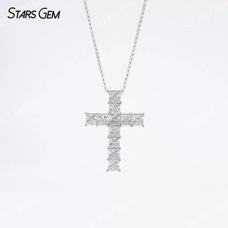 5.5×5.5mm Princess Cut Moissanite S925 Sterling Silver Diamond Pendant Necklace