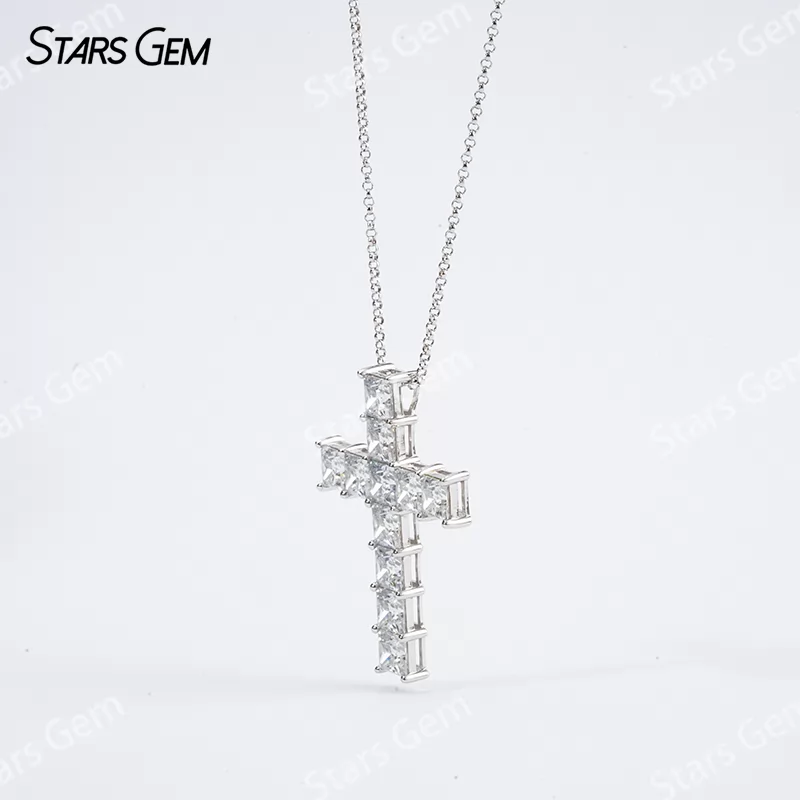 5.5×5.5mm Princess Cut Moissanite S925 Sterling Silver Diamond Pendant Necklace