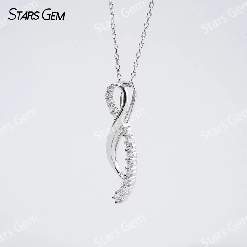 1.2~3mm Round Brilliant Cut Moissanite S925 Sterling Silver Diamond Pendant Necklace
