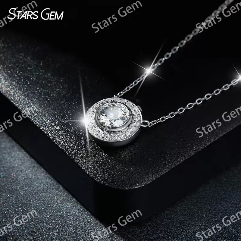 6.5mm Round Brilliant Cut Moissanite S925 Sterling Silver Diamond Pendant Necklace