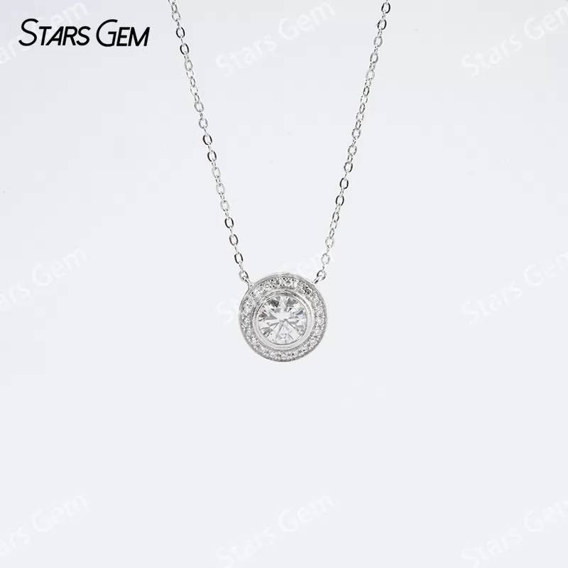 6.5mm Round Brilliant Cut Moissanite S925 Sterling Silver Diamond Pendant Necklace