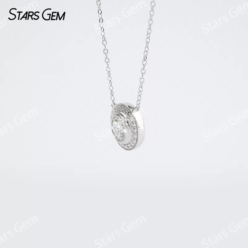 6.5mm Round Brilliant Cut Moissanite S925 Sterling Silver Diamond Pendant Necklace