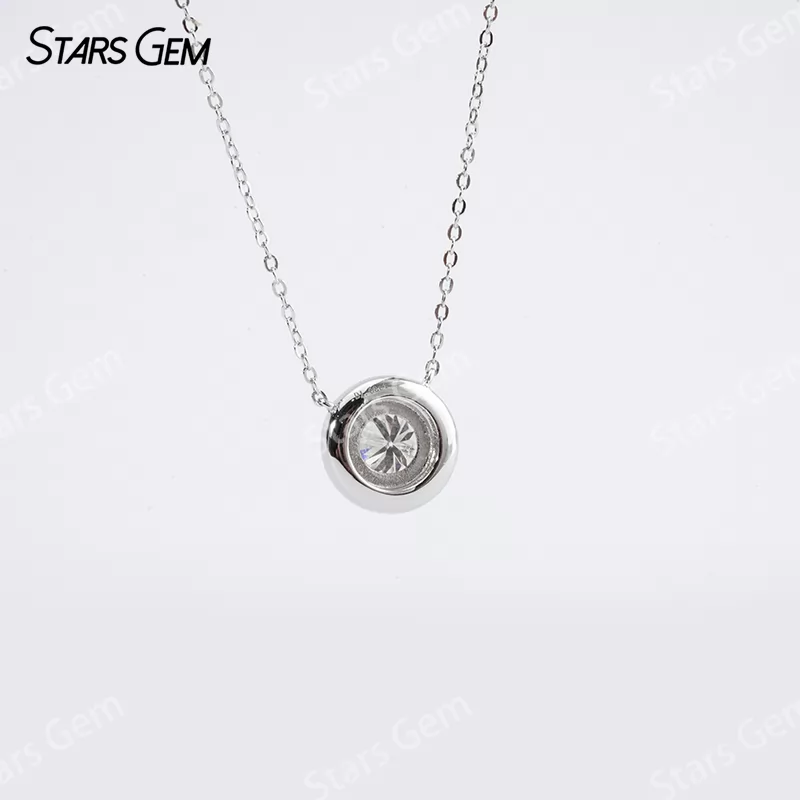 6.5mm Round Brilliant Cut Moissanite S925 Sterling Silver Diamond Pendant Necklace