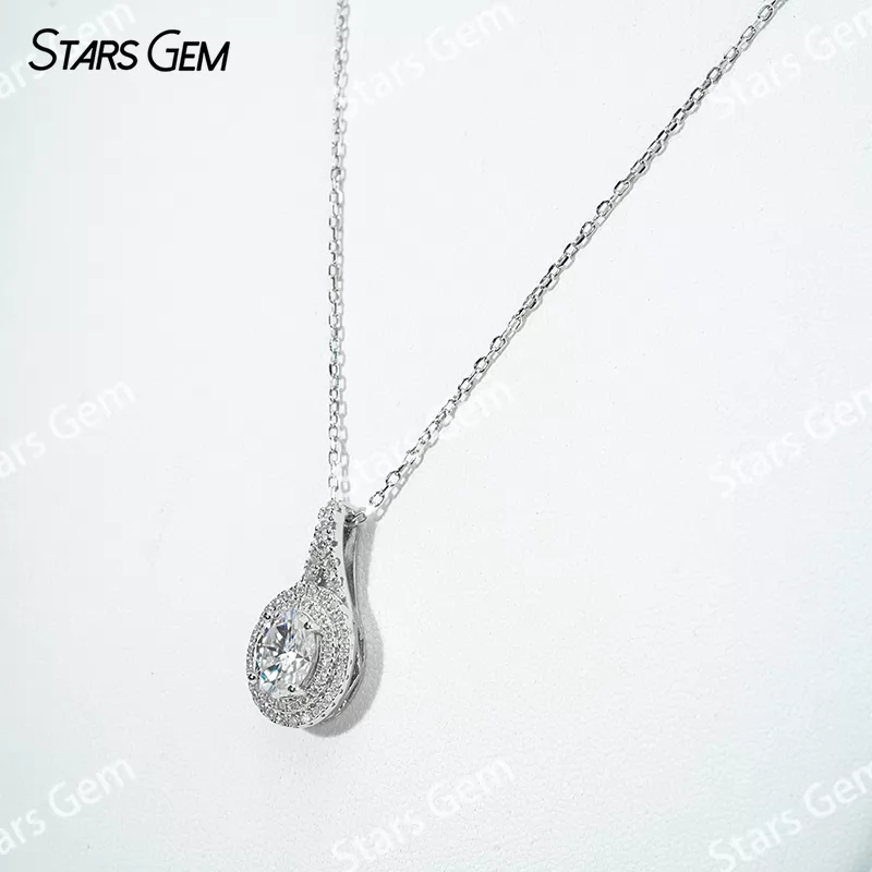 6×8mm Oval Cut Moissanite S925 Sterling Silver Diamond Pendant Necklace