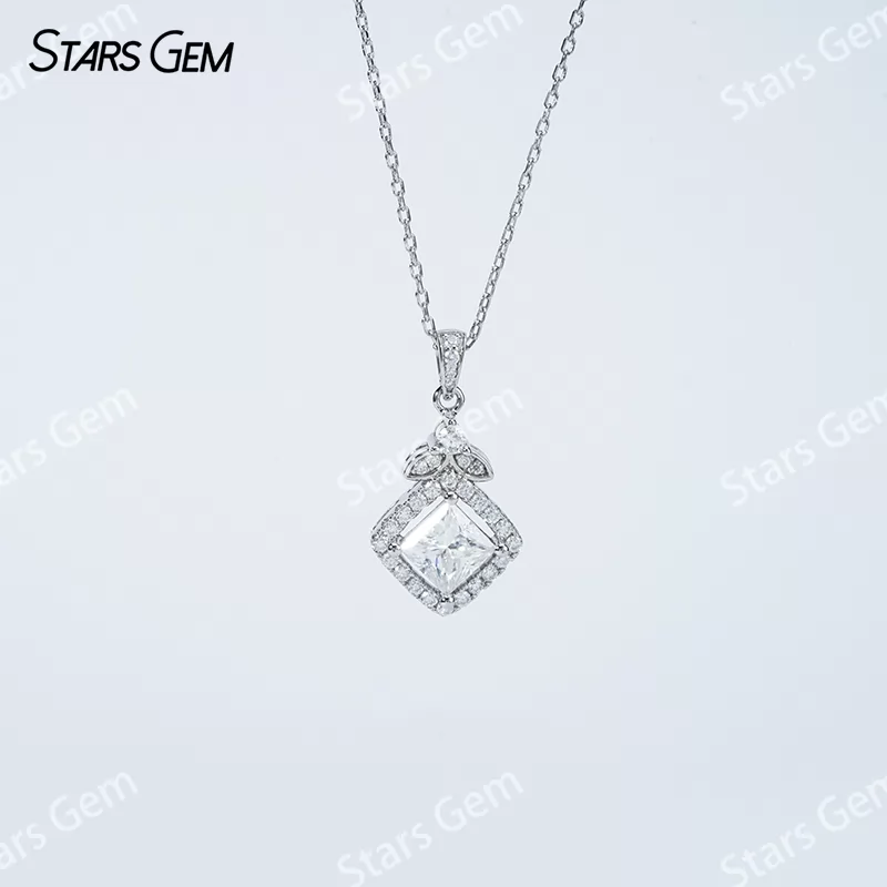 6×6mm Princess Cut Moissanite S925 Sterling Silver Diamond Pendant Necklace
