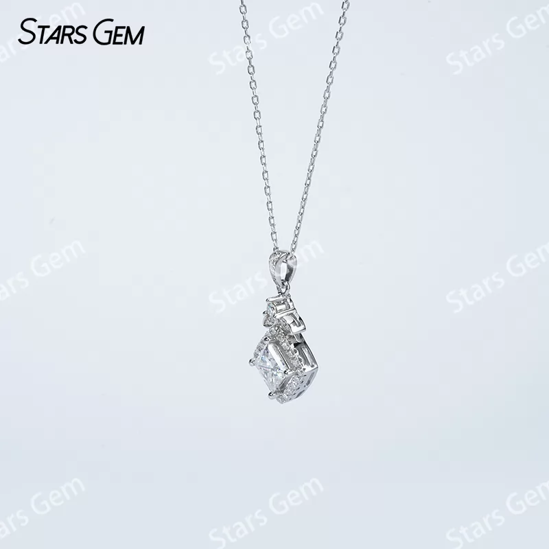 6×6mm Princess Cut Moissanite S925 Sterling Silver Diamond Pendant Necklace