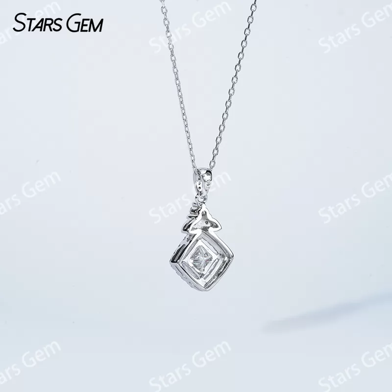 6×6mm Princess Cut Moissanite S925 Sterling Silver Diamond Pendant Necklace