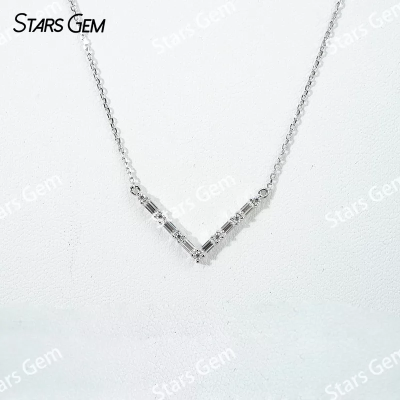 1.5×3mm Baguette Step Cut & 3mm Round Brilliant Cut Moissanite S925 Sterling Silver Diamond Pendant Necklace