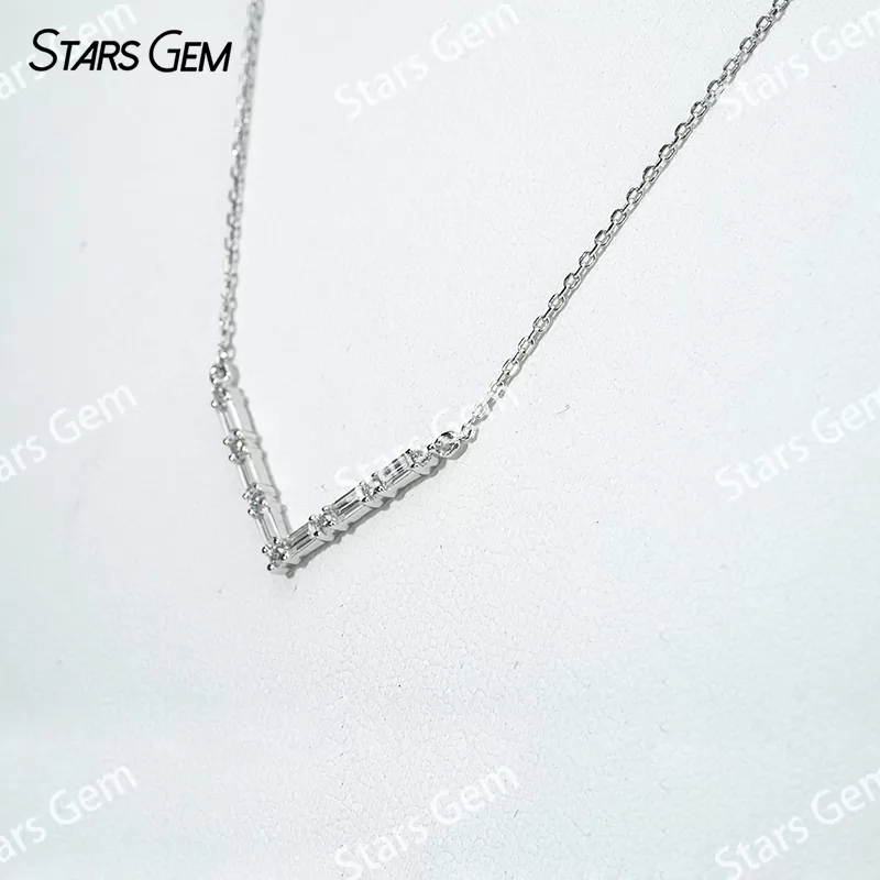 1.5×3mm Baguette Step Cut & 3mm Round Brilliant Cut Moissanite S925 Sterling Silver Diamond Pendant Necklace
