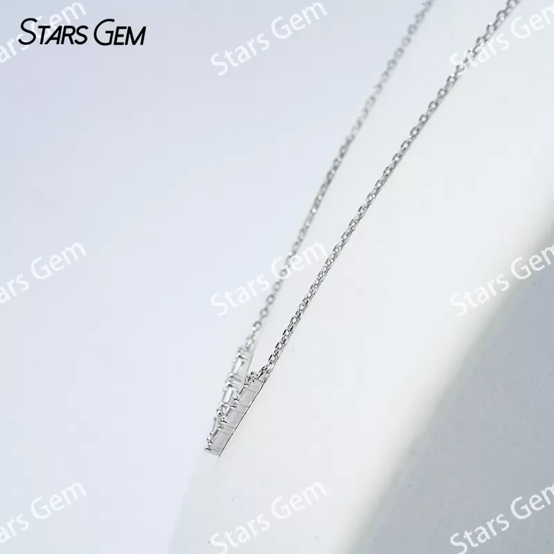 1.5×3mm Baguette Step Cut & 3mm Round Brilliant Cut Moissanite S925 Sterling Silver Diamond Pendant Necklace