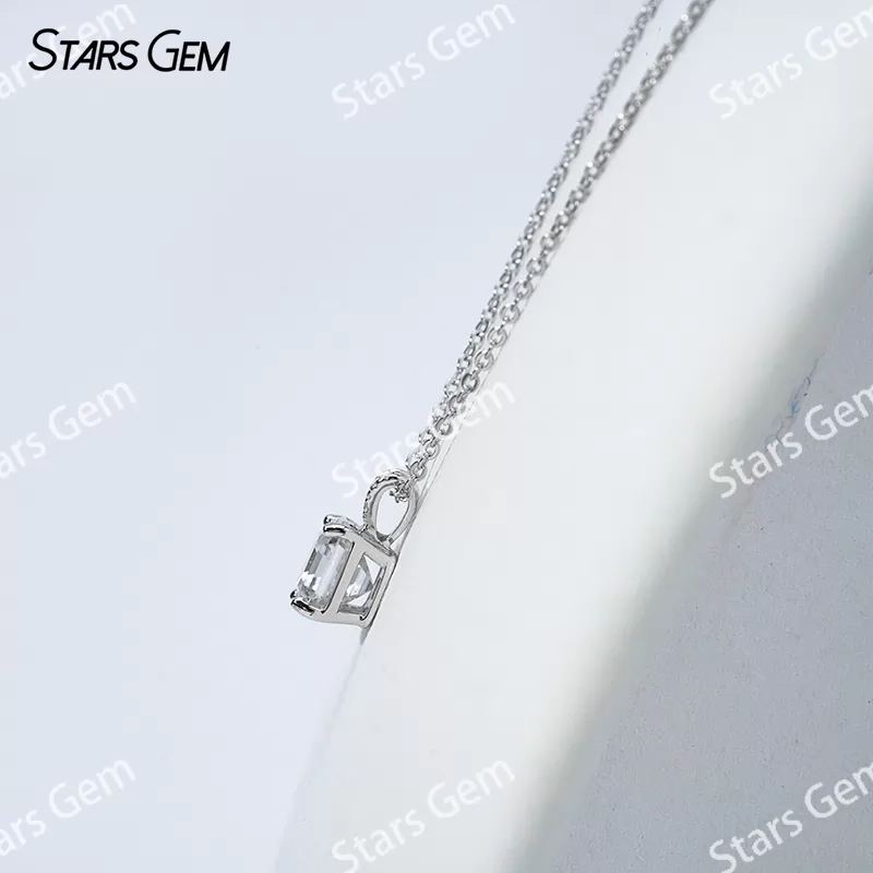 7×7mm Asscher Cut Moissanite S925 Sterling Silver Diamond Pendant Necklace