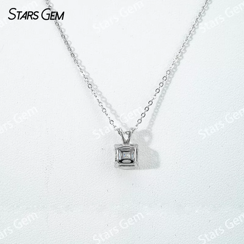 7×7mm Asscher Cut Moissanite S925 Sterling Silver Diamond Pendant Necklace