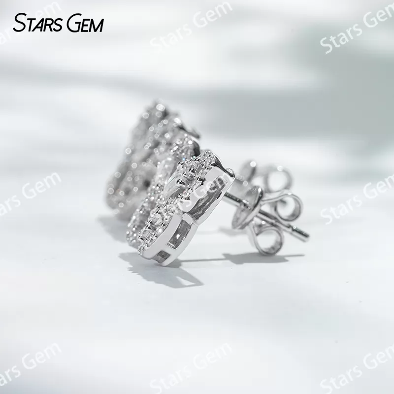 1×2×3mm Trapezoid Cut Moissanite Butterfly Shape S925 Sterling Silver Diamond Stud Earrings