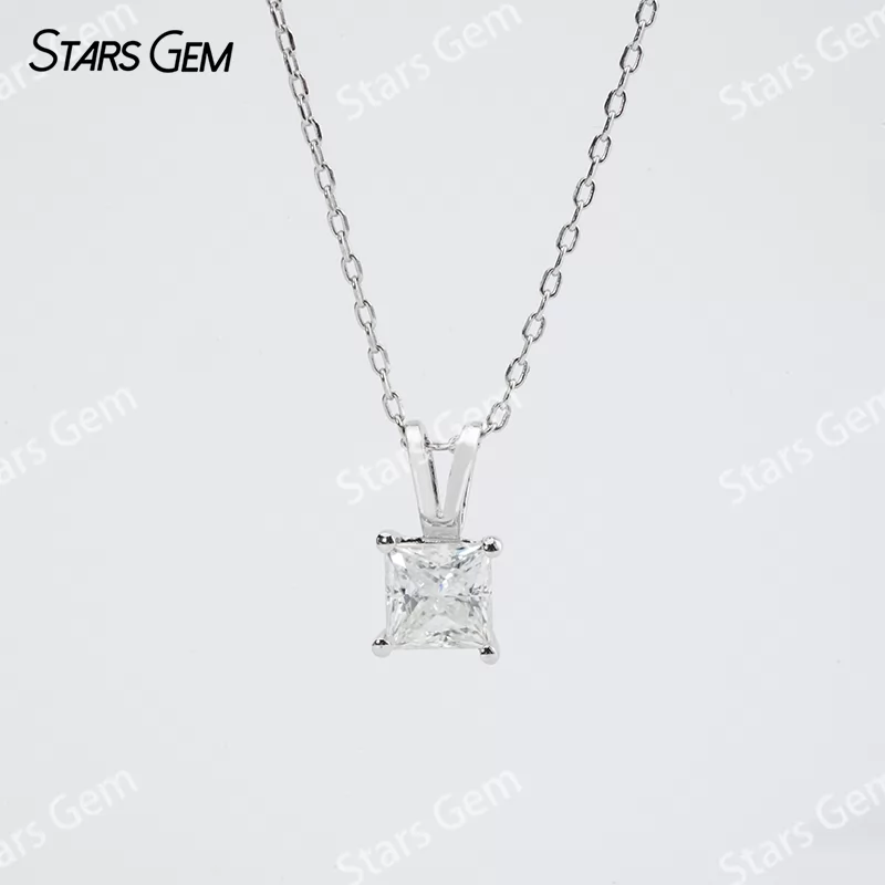 5.5×5.5mm Princess Cut Moissanite S925 Sterling Silver Diamond Pendant Necklace