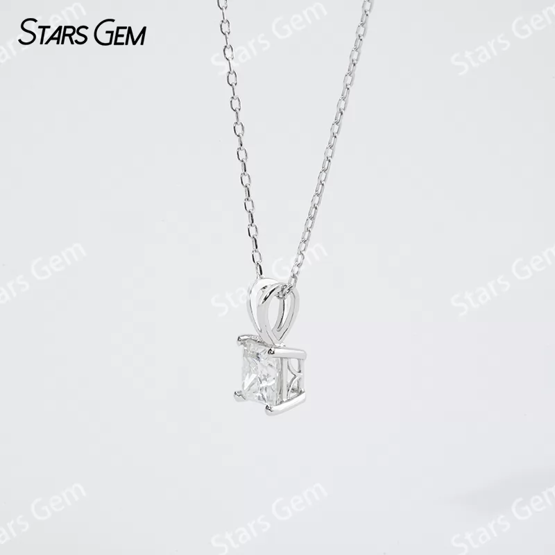 5.5×5.5mm Princess Cut Moissanite S925 Sterling Silver Diamond Pendant Necklace