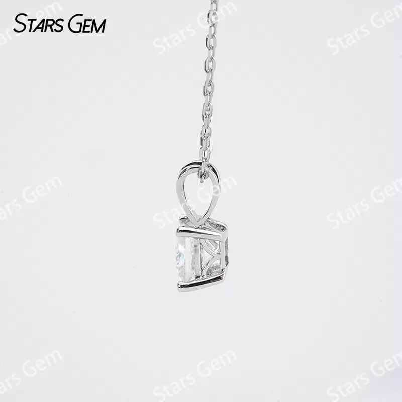 5.5×5.5mm Princess Cut Moissanite S925 Sterling Silver Diamond Pendant Necklace