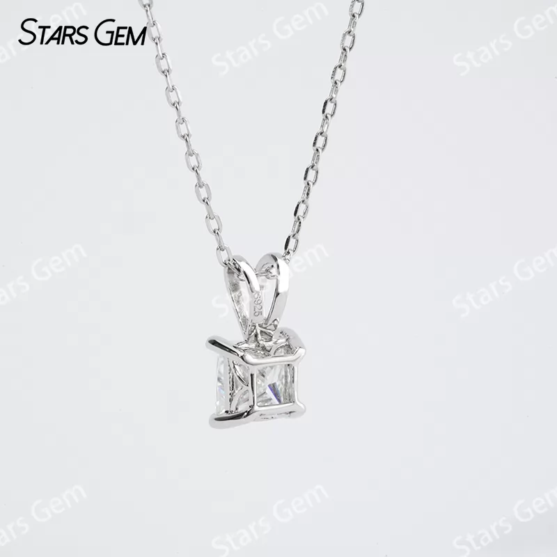 5.5×5.5mm Princess Cut Moissanite S925 Sterling Silver Diamond Pendant Necklace