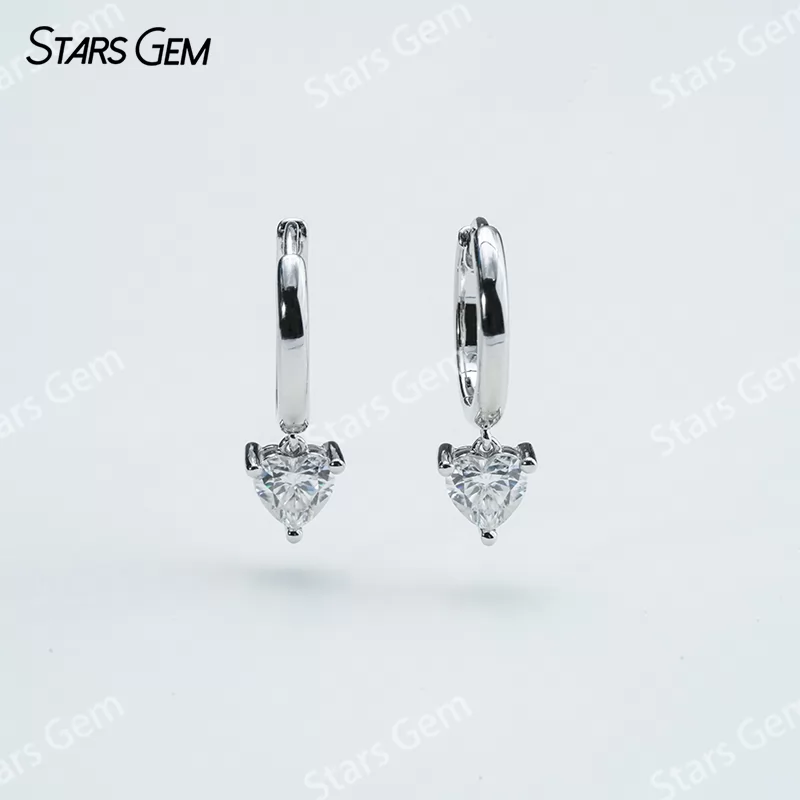 5×5mm Heart Cut Moissanite S925 Sterling Silver Diamond Earrings