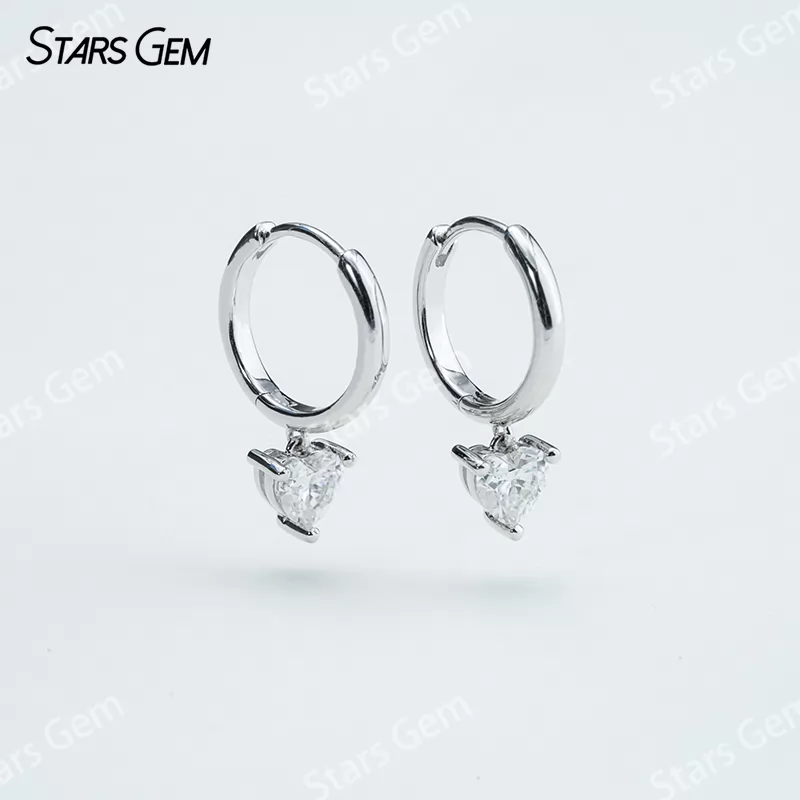5×5mm Heart Cut Moissanite S925 Sterling Silver Diamond Earrings