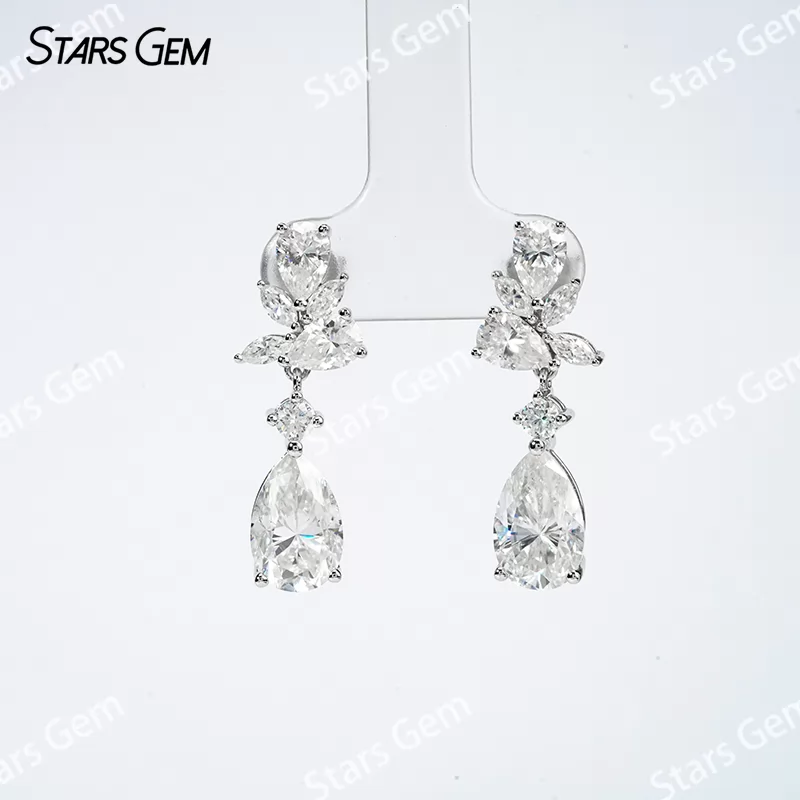 7×11mm Pear Cut Moissanite S925 Sterling Silver Diamond Earrings