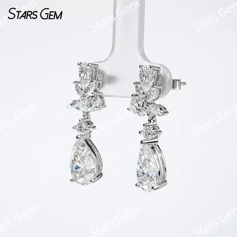 7×11mm Pear Cut Moissanite S925 Sterling Silver Diamond Earrings