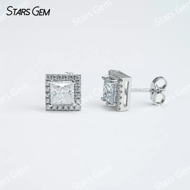 5.5×5.5mm Princess Cut Moissanite S925 Sterling Silver Diamond Stud Earrings