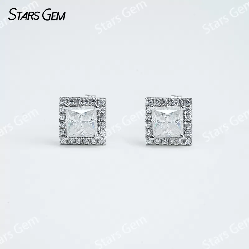 5.5×5.5mm Princess Cut Moissanite S925 Sterling Silver Diamond Stud Earrings