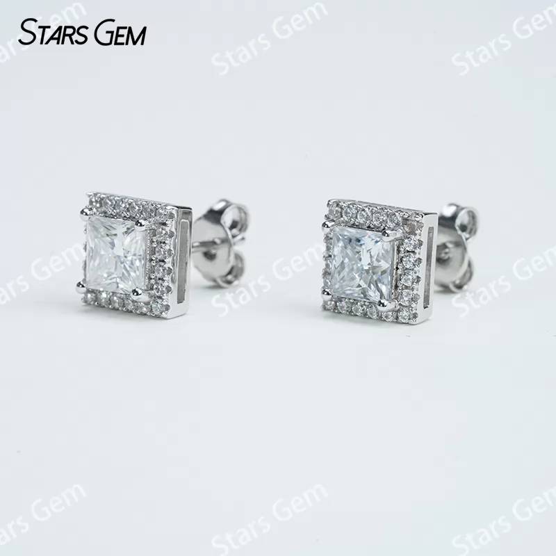 5.5×5.5mm Princess Cut Moissanite S925 Sterling Silver Diamond Stud Earrings