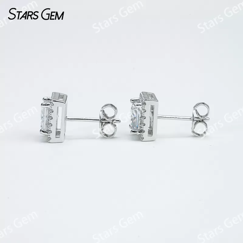 5.5×5.5mm Princess Cut Moissanite S925 Sterling Silver Diamond Stud Earrings