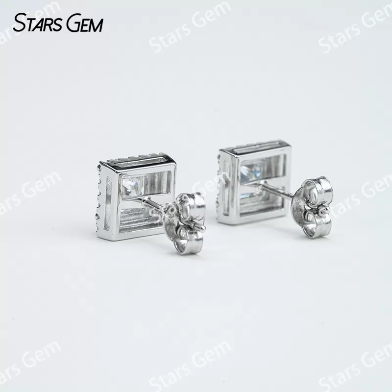 5.5×5.5mm Princess Cut Moissanite S925 Sterling Silver Diamond Stud Earrings