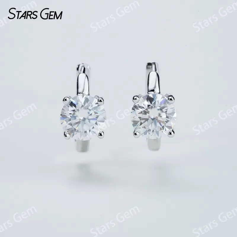 6.5mm Round Brilliant Cut Moissanite S925 Sterling Silver Diamond Earrings