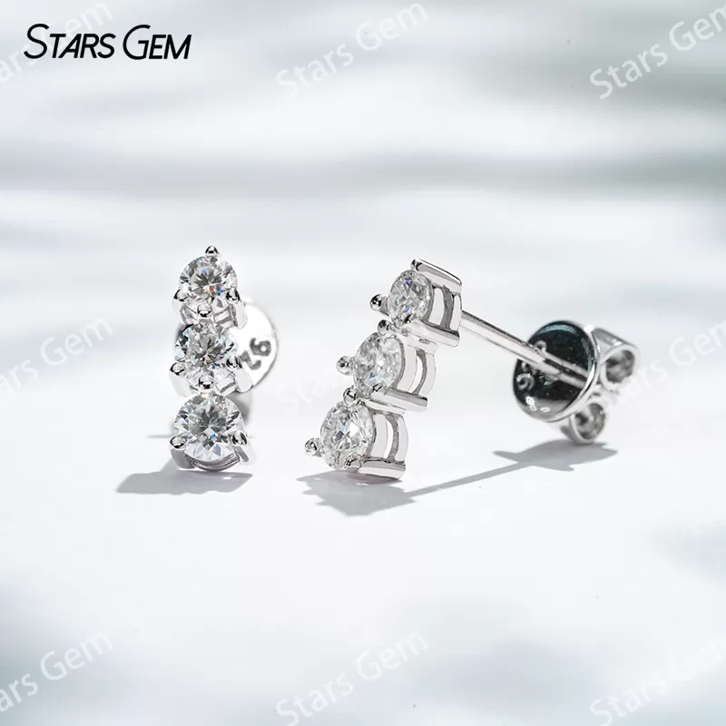 2.5mm & 2.75mm & 3mm Round Brilliant Cut Moissanite S925 Sterling Silver Diamond Stud Earrings