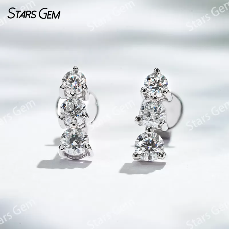 2.5mm & 2.75mm & 3mm Round Brilliant Cut Moissanite S925 Sterling Silver Diamond Stud Earrings