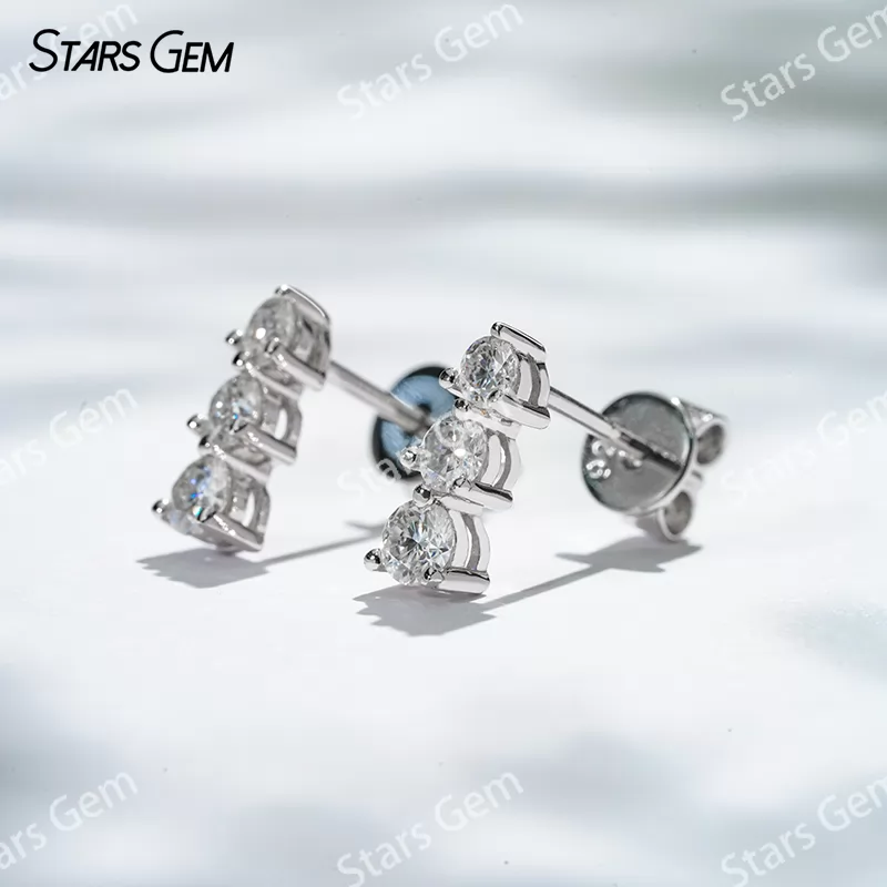 2.5mm & 2.75mm & 3mm Round Brilliant Cut Moissanite S925 Sterling Silver Diamond Stud Earrings