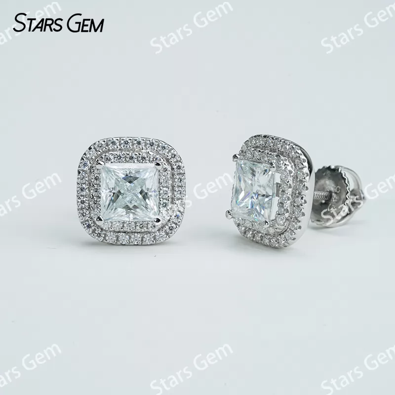 5.5×5.5mm Princess Cut Moissanite S925 Sterling Silver Diamond Stud Earrings